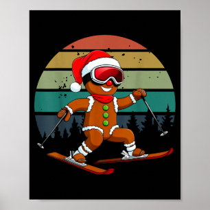 Retro-Sonne-Gingerbread-Mann-Ski-Mützen-Weihnachte Poster