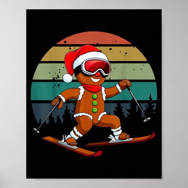 Retro-Sonne-Gingerbread-Mann-Ski-Mützen-Weihnachte Poster (Vorne)