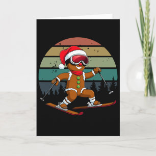 Retro-Sonne-Lebkuchenmann-Ski-Santa-Hut-Xmas-Sk Karte