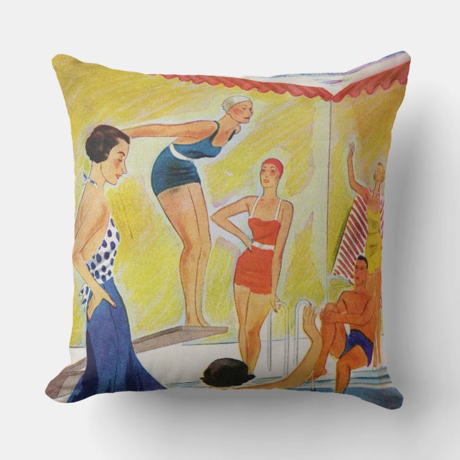 Retro-Sonnenbäder im Pool, Schwimmbäder Kissen (Vorderseite)