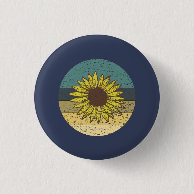 Retro-Sonnenblume Button (Vorderseite)