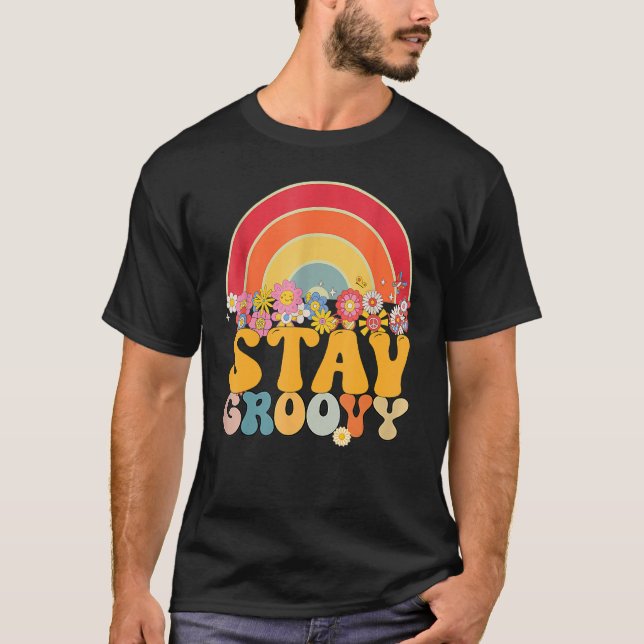 Retro Sonnenblume Hippie Bleibe Groovy Positive Mi T-Shirt (Vorderseite)