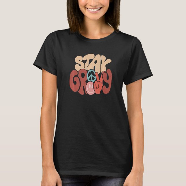 Retro Sonnenblume Hippie Bleibe Groovy Positive Mi T-Shirt (Vorderseite)