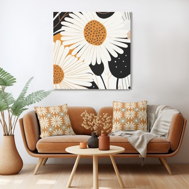 Retro-Sonnenblume Leinwanddruck (Mix n' match in retro mid century modern style with a  retro floral canvas from Wild on Flowers)