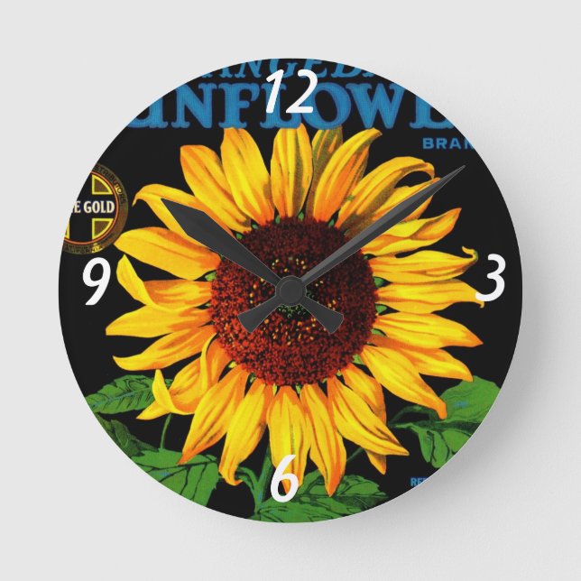 Retro Sonnenblume-Wanduhr Runde Wanduhr (Vorderseite)