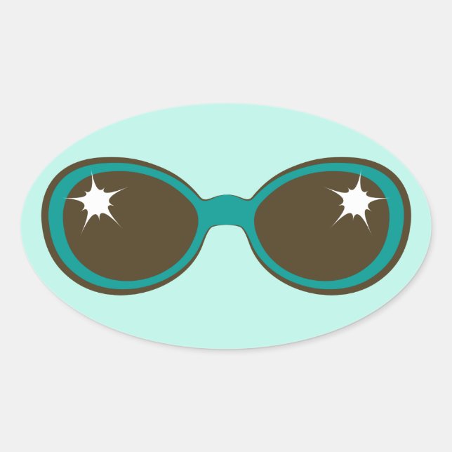 Retro-Sonnenbrille Aquamarin Ovaler Aufkleber (Vorderseite)
