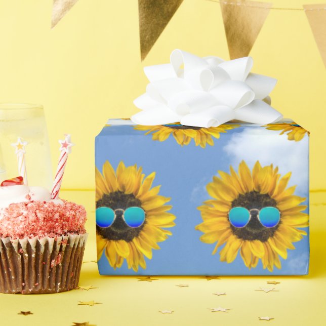 Retro-Sonnenbrille auf Sonnenblume Geschenkpapier (Geburtstagsparty)