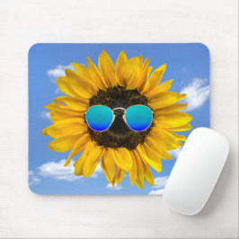 Retro-Sonnenbrille auf Sonnenblume Mousepad