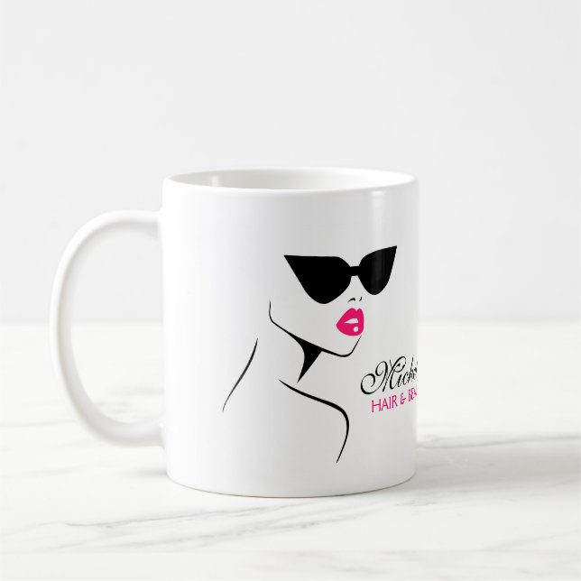 Retro-Sonnenbrille Haare und Schönheit bilden Bran Kaffeetasse (Links)