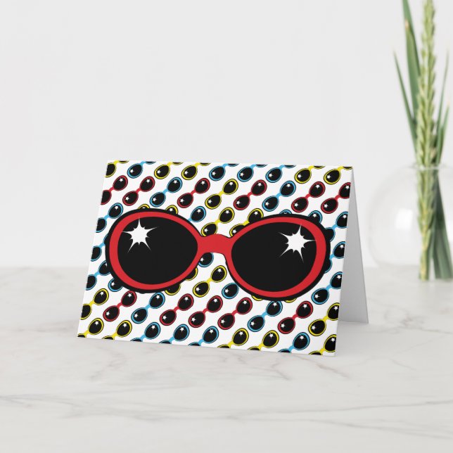 Retro Sonnenbrille Red Blue Yellow Gute Wünsche Karte (Vorderseite)