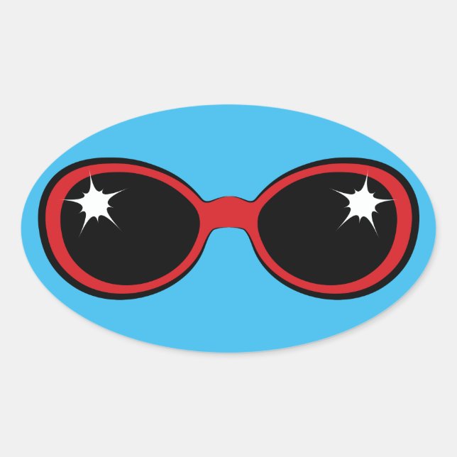Retro-Sonnenbrille rot auf blau Ovaler Aufkleber (Vorderseite)