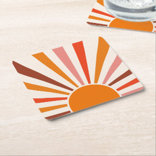Retro Sonnenburst Sonnenuntergang Orange Gelb Rot Rechteckiger Pappuntersetzer