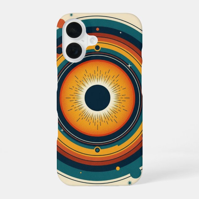 Retro Sonnenfinsternis iPhone 16 Hülle (Rückseite)
