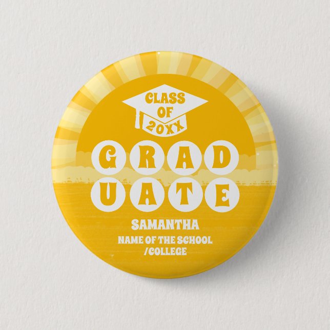 Retro-Sonnenschein-Abschlussfeier Button (Vorderseite)