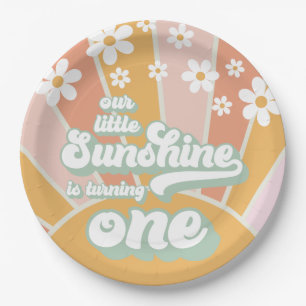 Retro-Sonnenschein-Daisy-Boho-Blumen-Erstgeburtsta Pappteller
