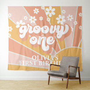 Retro-Sonnenschein Groovy One Gänseblümchen-Geburt Wandteppich