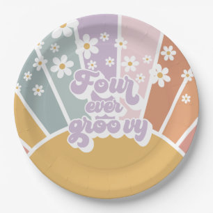 Retro-Sonnenschein-Regenbogen-Gänseblümchen 4. Geb Pappteller