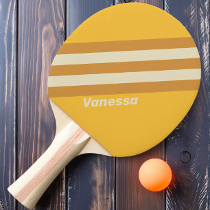 Retro-Sonnenschein-Senfstreifen mit Namen Tischtennis Schläger