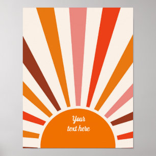 Retro-Sonnenstrahlen-Burst-Sonnenuntergang Orange Poster