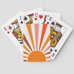 Retro-Sonnenstrahlen-Burst-Sonnenuntergang Orange Spielkarten
