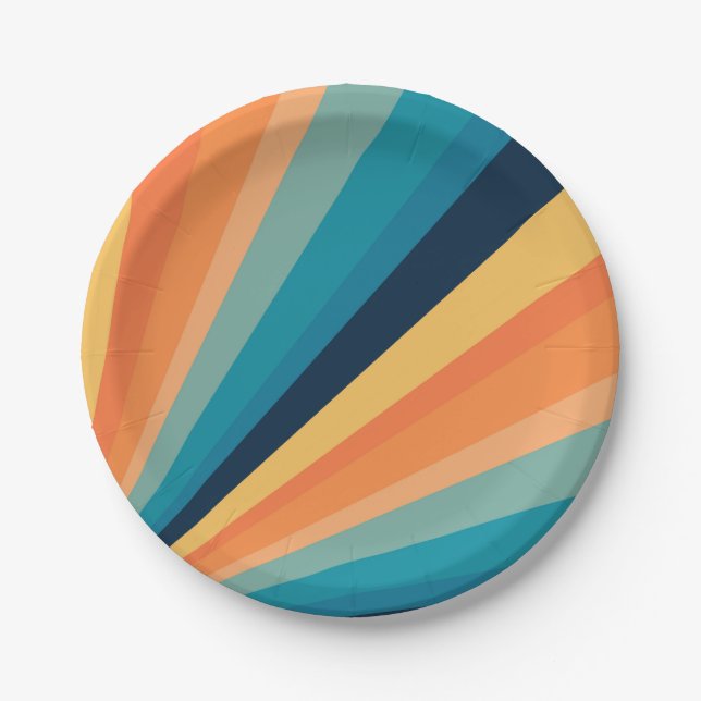Retro-Sonnenstrahlen Pappteller (Vorderseite)