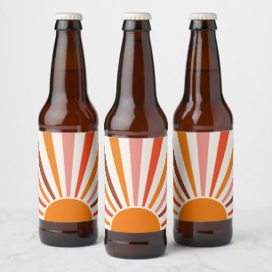 Retro-Sonnenstrahlen platzen Sonnenuntergang Orang Bierflaschenetikett