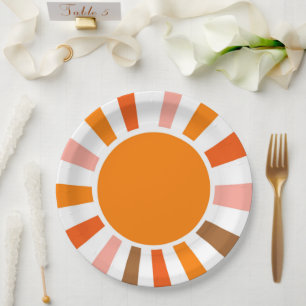 Retro-Sonnenstrahlen platzen Sonnenuntergang Orang Pappteller