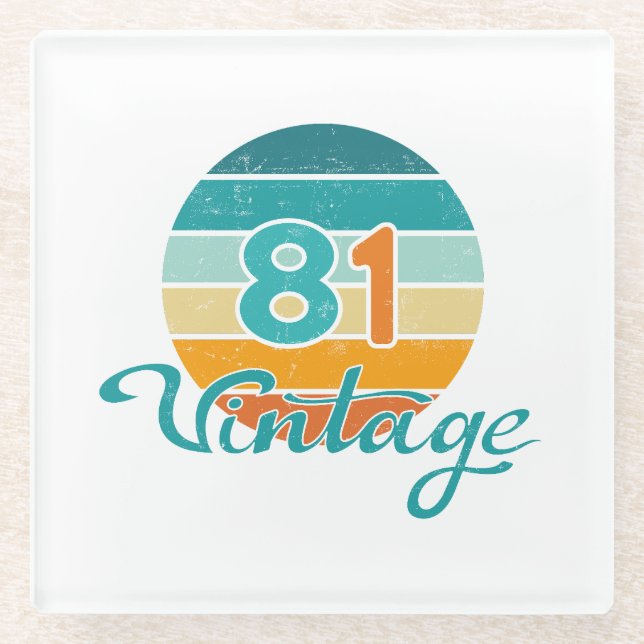 Retro-Sonnenuntergang 81 Vintage-Distressed Glasuntersetzer (Vorderseite)