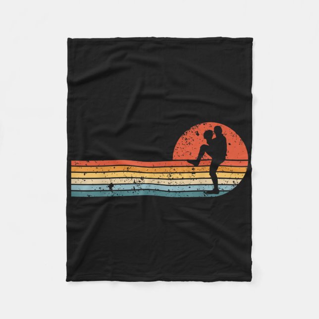 Retro-Sonnenuntergang Baseball-Werfer Vintage-Base Fleecedecke (Vorderseite)