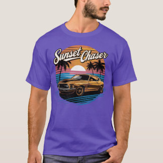 Retro Sonnenuntergang Chaser Palmrees Auto Familie T-Shirt