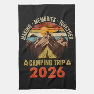 Retro Sonnenuntergang Familien-Camping-Trip 2026 p Geschirrtuch