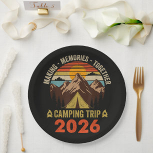 Retro-Sonnenuntergang-Familien-Camping-Trip 2026 p Pappteller