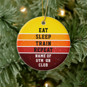 Retro Sonnenuntergang Fitnessstudio Trainer Coach Keramik Ornament