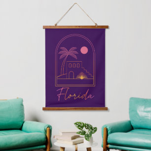 Retro-Sonnenuntergang Florida-Vibe Wandteppich Mit Holzrahmen