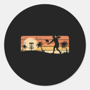 Retro Sonnenuntergang Frisbee Golf Spieler Disc Go Runder Aufkleber