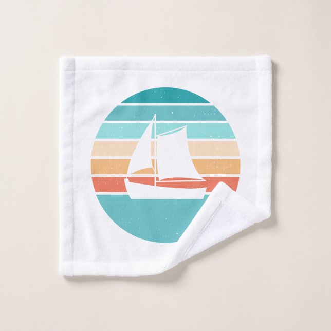 Retro Sonnenuntergang gestörter Effekt + Segelboot Badhandtuch Set (Waschlappen)
