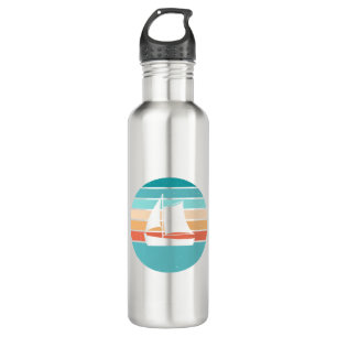 Retro Sonnenuntergang gestörter Effekt + Segelboot Edelstahlflasche