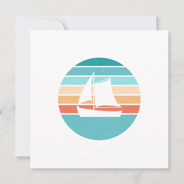 Retro Sonnenuntergang gestörter Effekt + Segelboot Einladung (Vorderseite)
