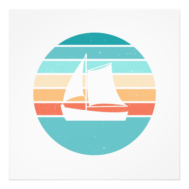 Retro Sonnenuntergang gestörter Effekt + Segelboot Fotodruck (Vorne)