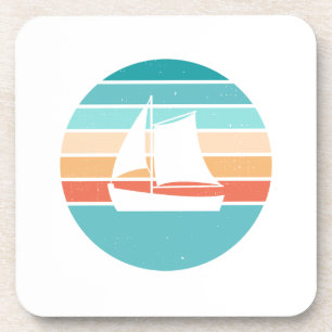 Retro Sonnenuntergang gestörter Effekt + Segelboot Getränkeuntersetzer