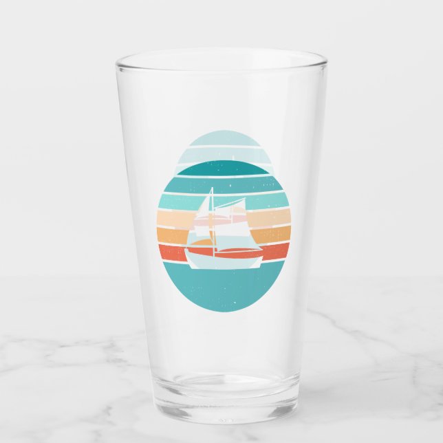 Retro Sonnenuntergang gestörter Effekt + Segelboot Glas (Vorderseite)
