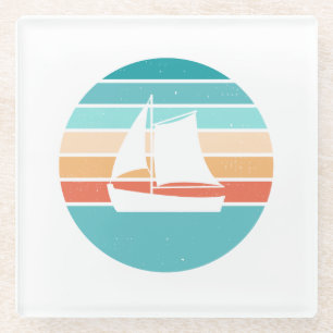 Retro Sonnenuntergang gestörter Effekt + Segelboot Glasuntersetzer