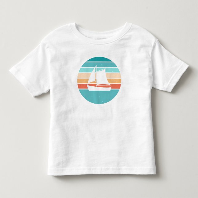 Retro Sonnenuntergang gestörter Effekt + Segelboot Kleinkind T-shirt (Vorderseite)