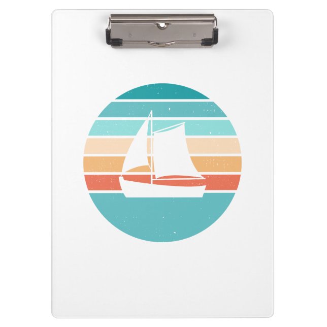 Retro Sonnenuntergang gestörter Effekt + Segelboot Klemmbrett (Vorderseite)