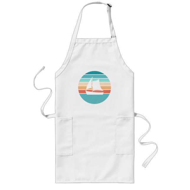 Retro Sonnenuntergang gestörter Effekt + Segelboot Lange Schürze (Vorne)