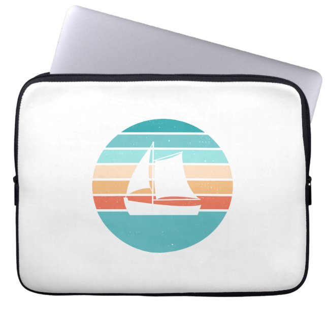 Retro Sonnenuntergang gestörter Effekt + Segelboot Laptopschutzhülle (Vorderseite)
