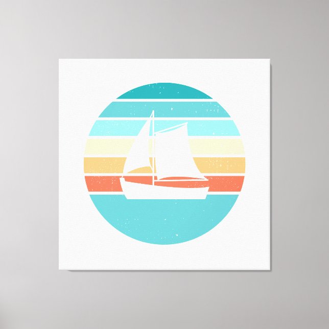Retro Sonnenuntergang gestörter Effekt + Segelboot Leinwanddruck (Vorderseite)