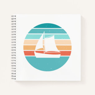 Retro Sonnenuntergang gestörter Effekt + Segelboot Notizbuch