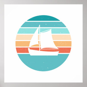 Retro Sonnenuntergang gestörter Effekt + Segelboot Poster