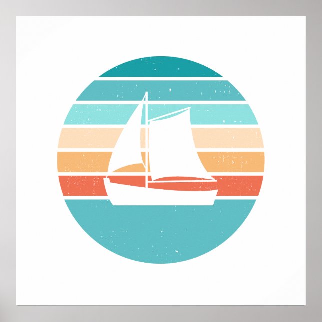 Retro Sonnenuntergang gestörter Effekt + Segelboot Poster (Vorne)